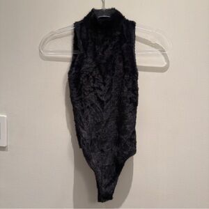 Maniere De Voir - Black Faux Fur Bodysuit Size Small Women’s